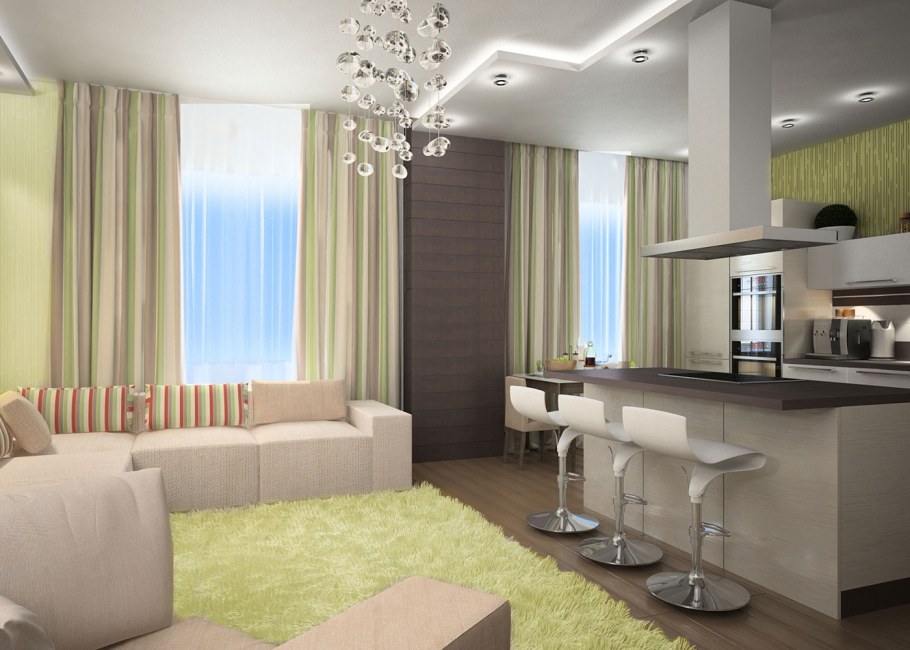 Гостиная совмещенная с кухней дизайн