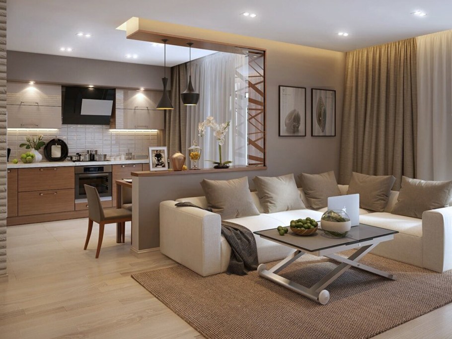 Студия кухня-гостиная 30 м2