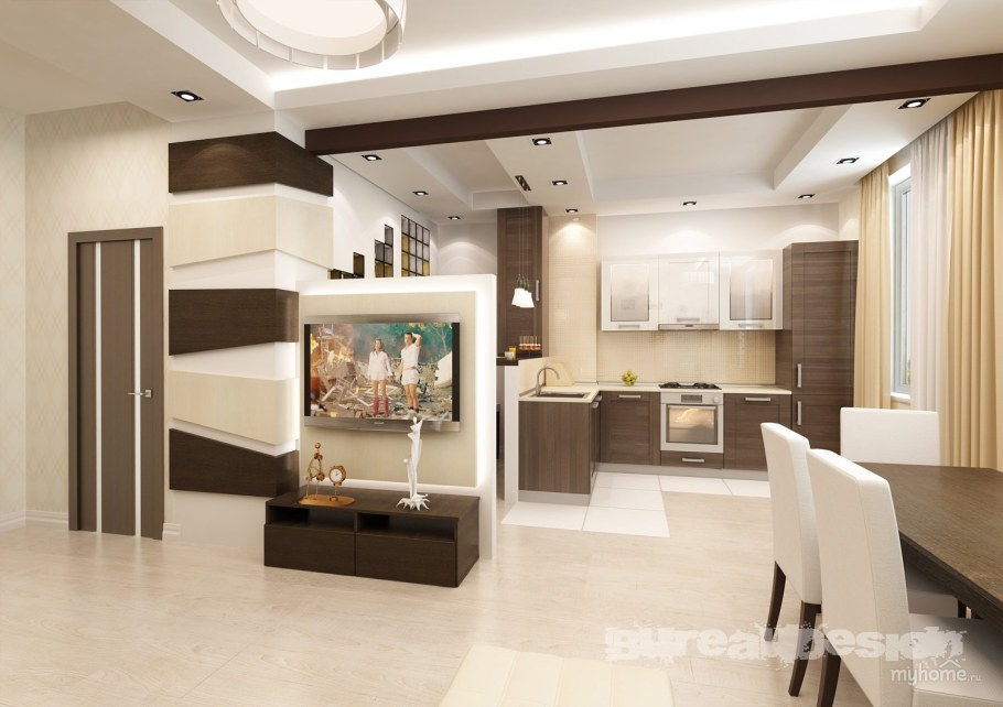 Дизайнерские проекты кухни совмещенной с гостиной