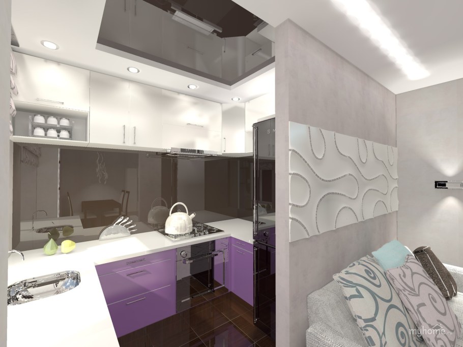 Гостиная с кухней в современном стиле в хрущевке