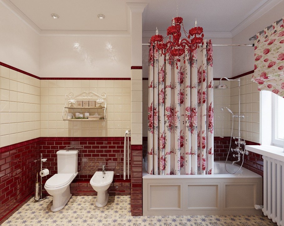 Санузел в бордовых тонах