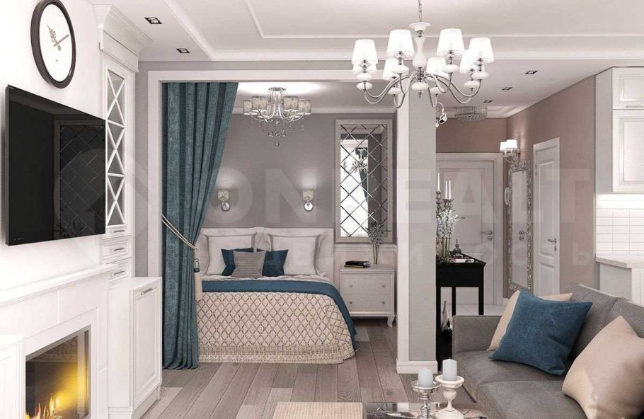 Гостиная 40 кв м стиль Неоклассика