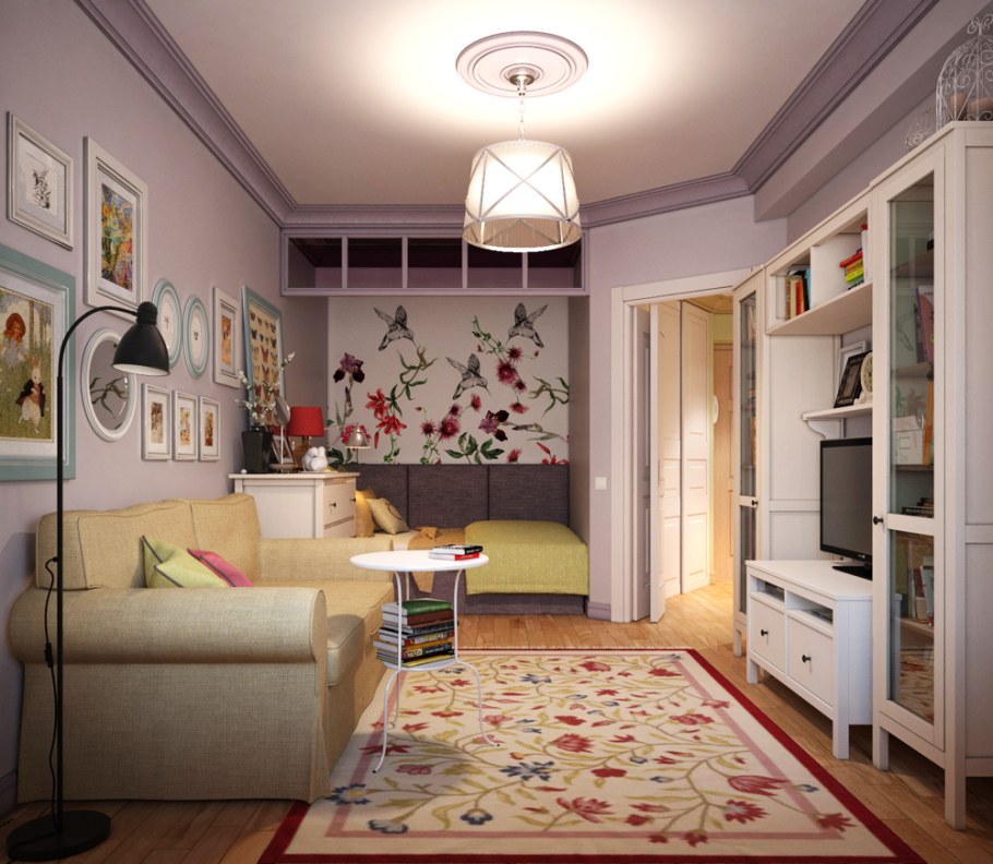Интерьер комнаты в однокомнатной квартире
