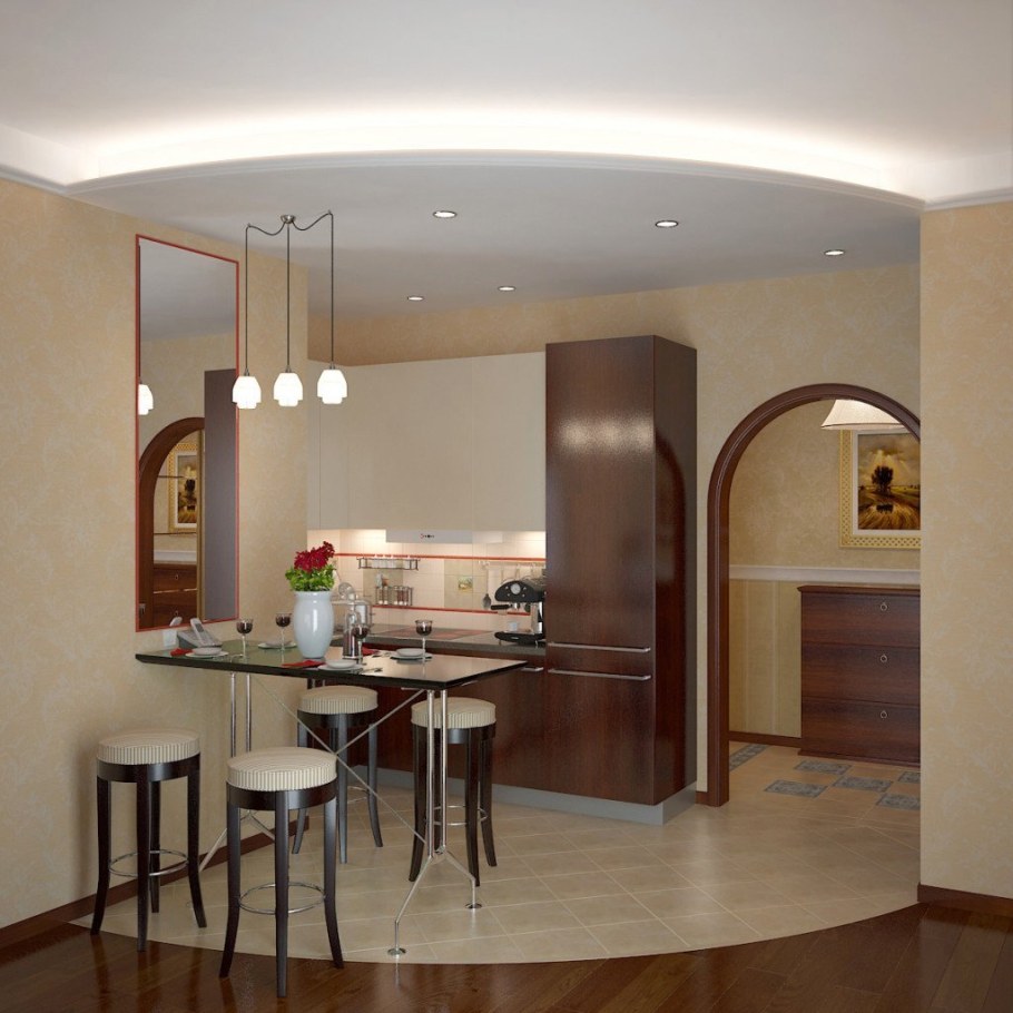 Кухня гостиная с аркой