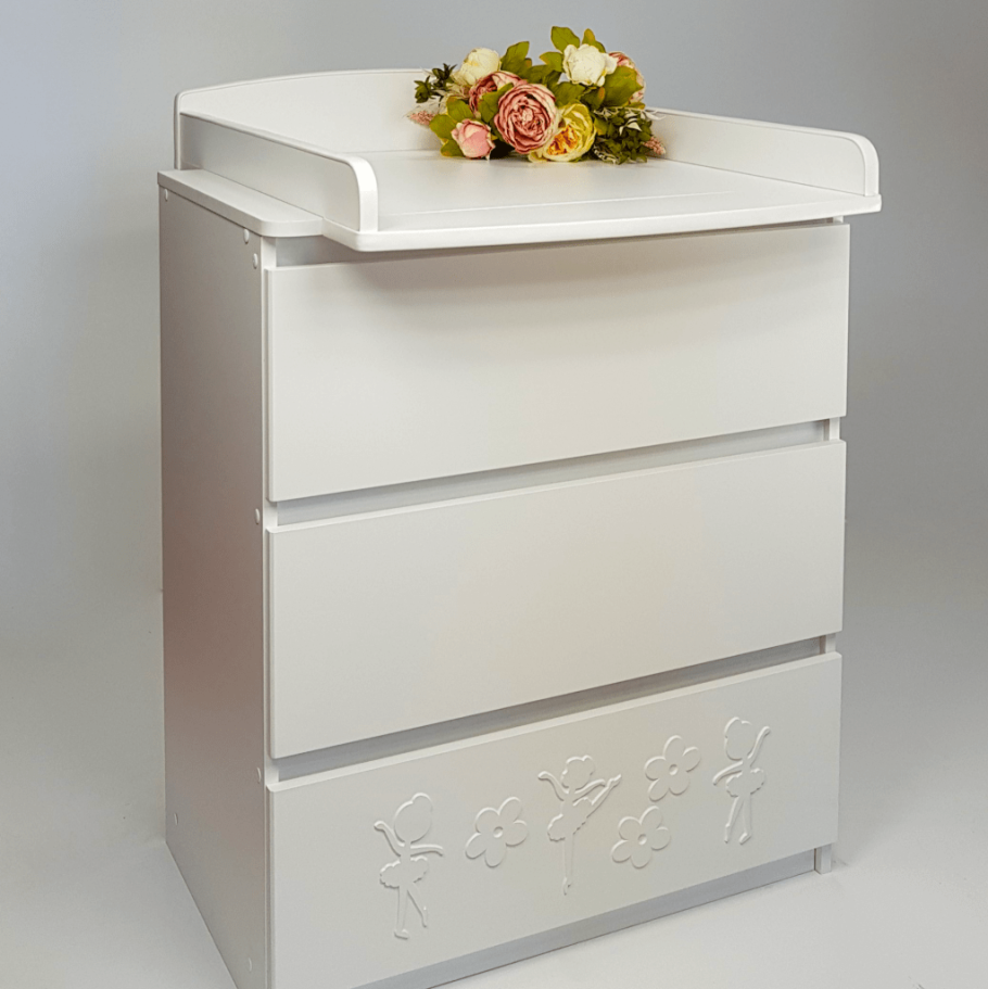 Комод пеленальный "Eva" съемный пеленальный стол, декор Арабески белый