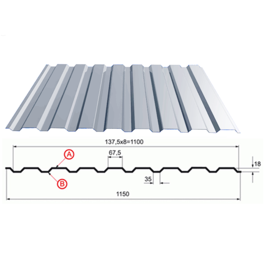 Профнастил оцинкованный с-20 1100x2000