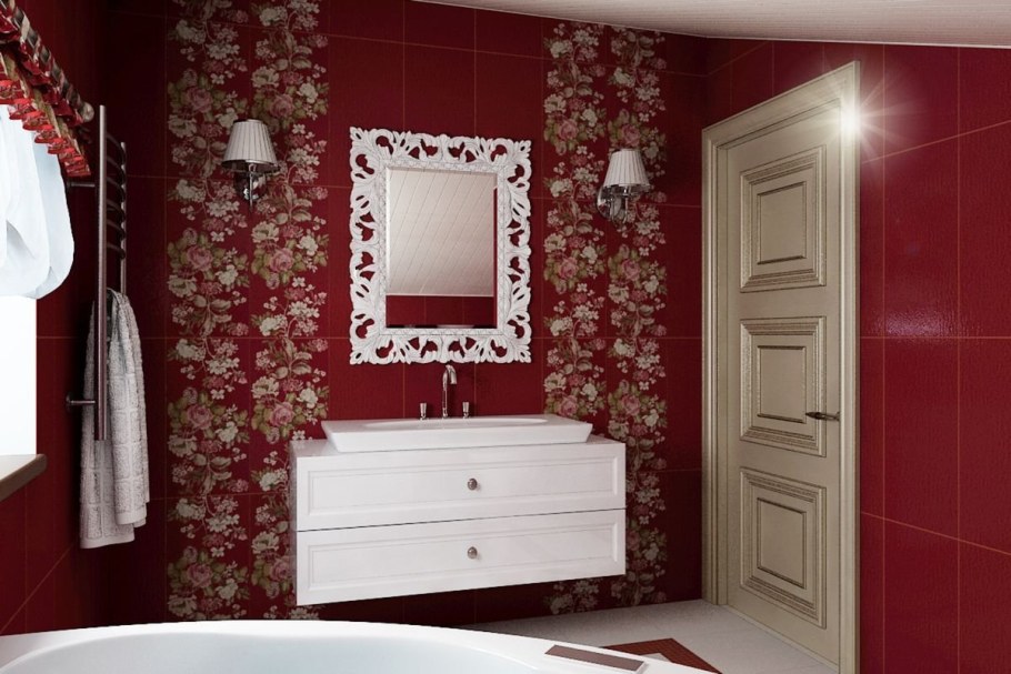Ванная в бордовых тонах