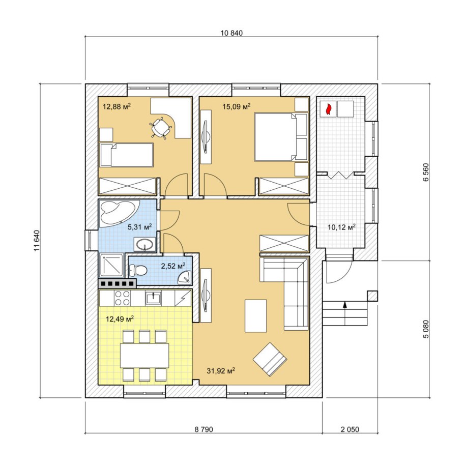 Планировка одноэтажного дома 90 м2
