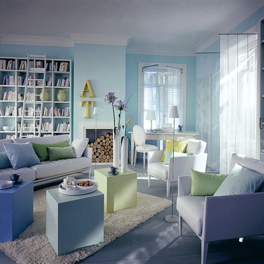 Интерьер гостиной в голубом цвете