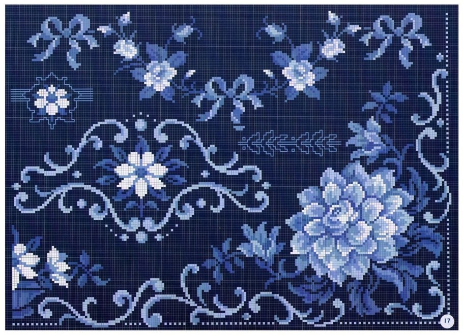 Вышивка крестом в синих тонах