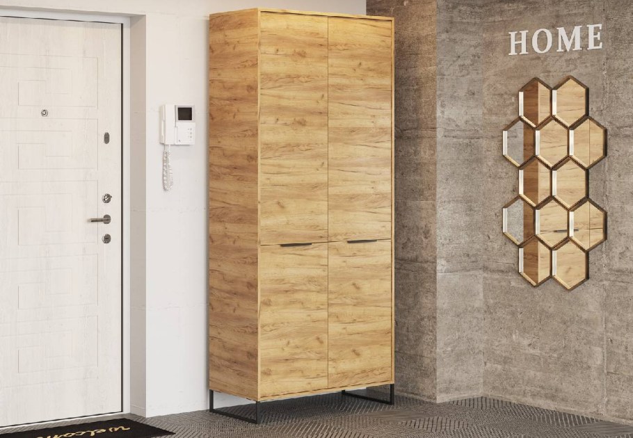 Шкаф с выдвижной штангой "лофт" - дуб крафт золотой