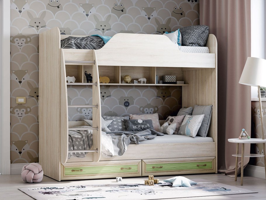 Дн 84 кровать двухъярусная дуб беленый фабрика РАУС