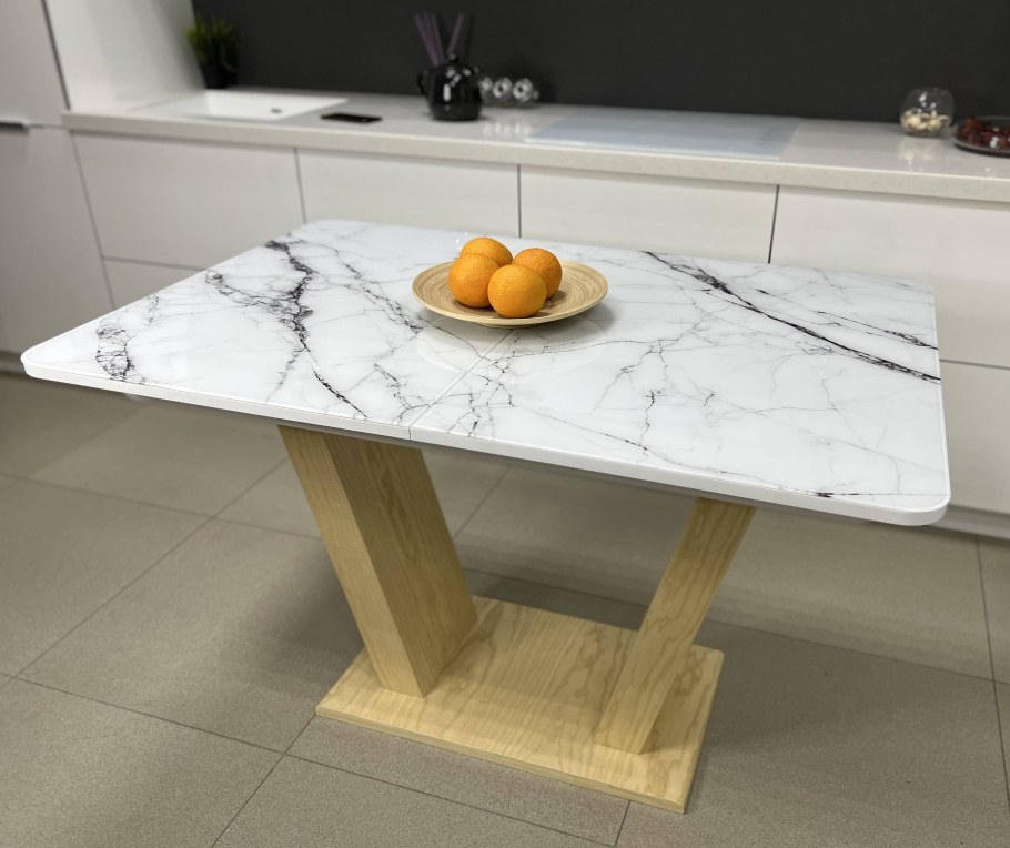 Стол обеденный Денвер раздвижной 120 х 80 х 75 мрамор белый/графит