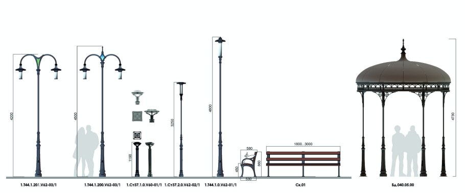 Фонари для парков и скверов на белом фоне