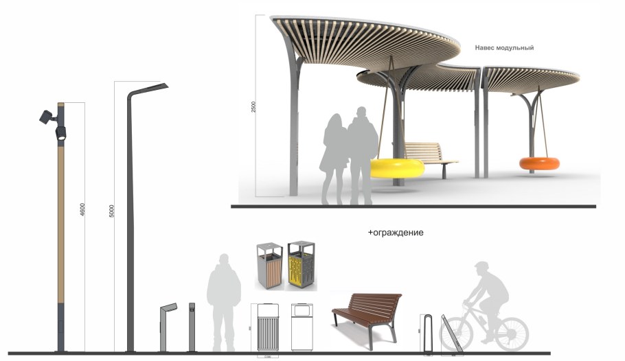 Фонари скамейки урны благоустройство