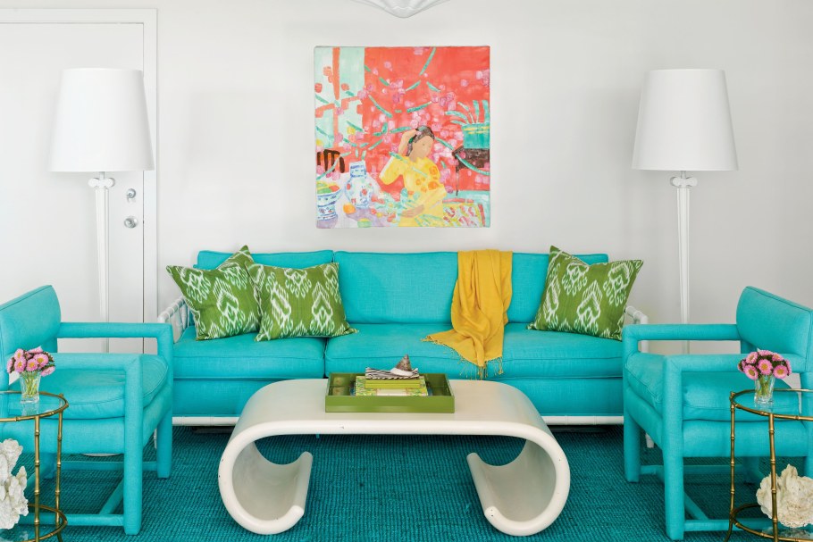 Интерьер бирюзовый зелёный красный