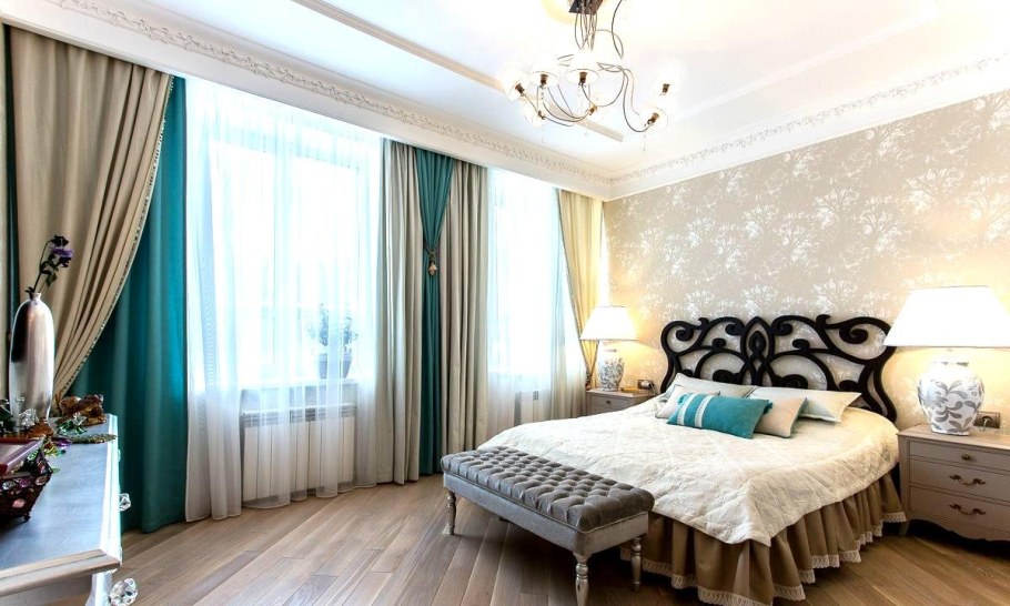 Шторы в бежевую спальню