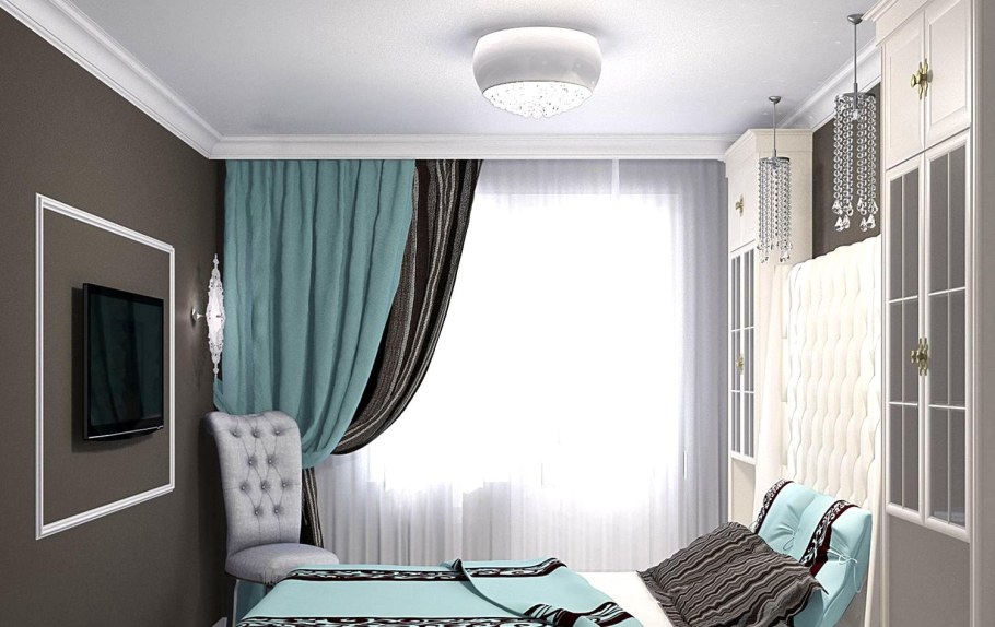 Спальня серая с бирюзой