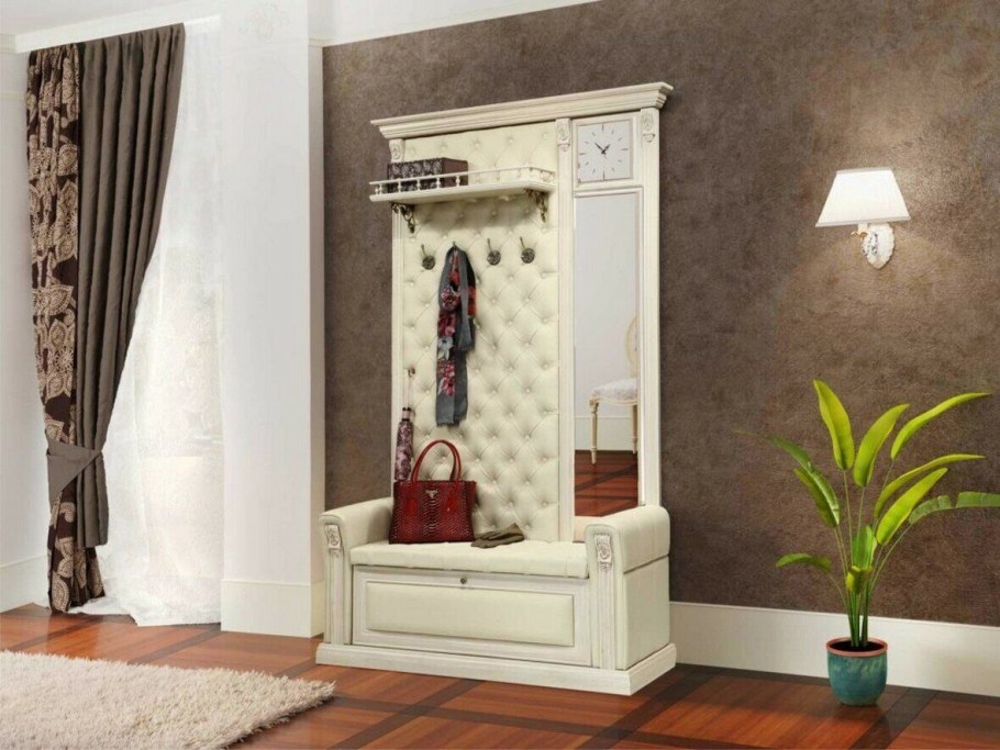 Вешалка «благо» с подлокотниками, полкой, зеркалом и часами б5.12-1