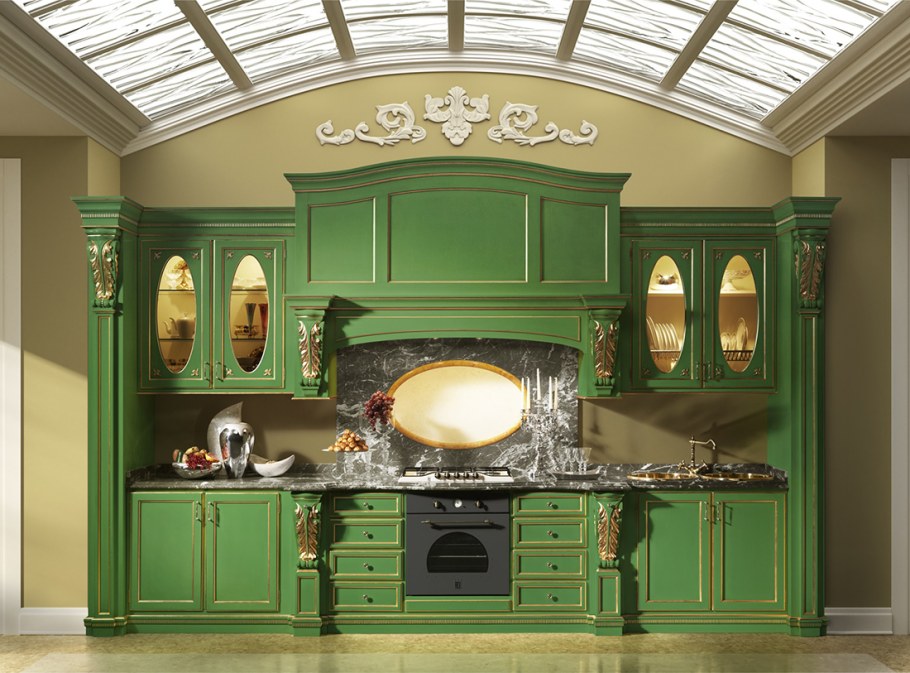 Кухня зеленая классическая