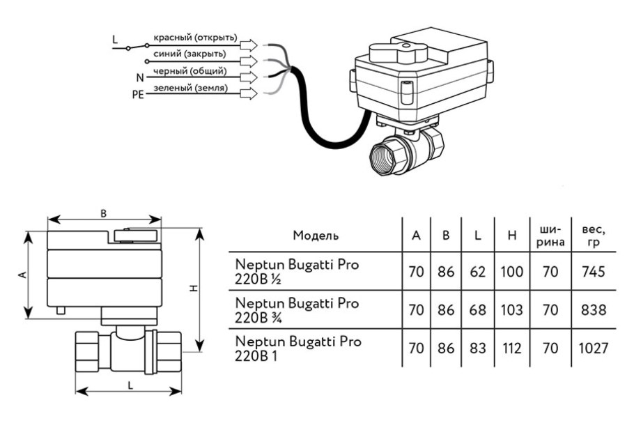 Кран с электроприводом Neptun Bugatti Pro 12в 1/2