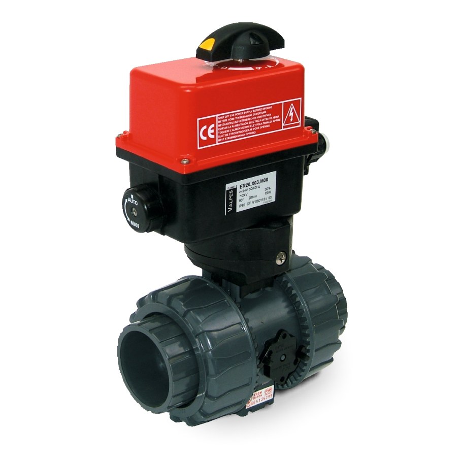 Кран шаровый ПВХ муфтовый с электроприводом 016 PTFE-EPDM, 220в/АС 10сек