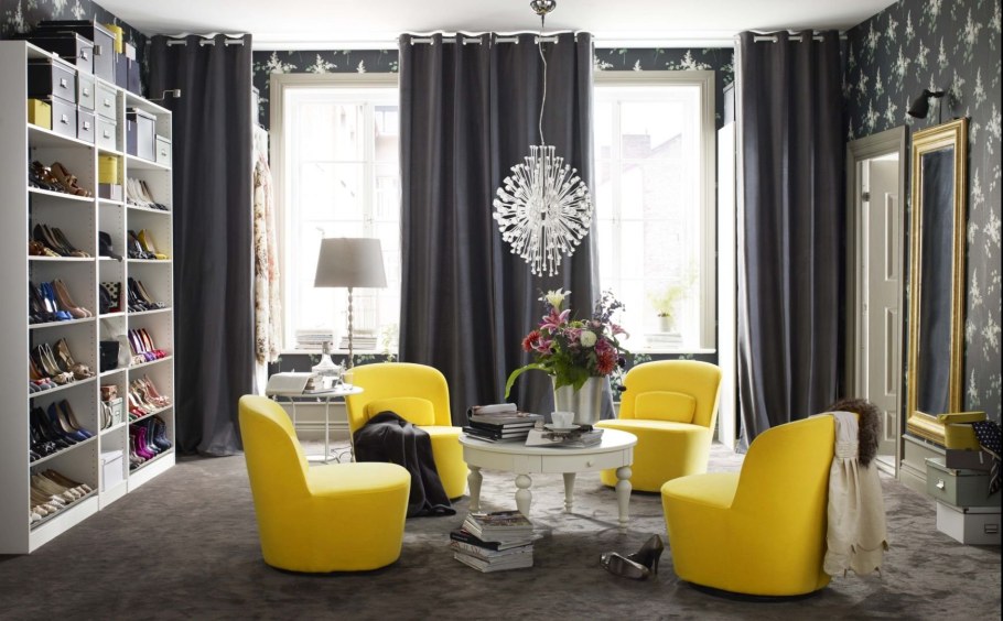 Серые шторы икеа в интерьере