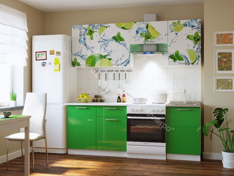 Кухонный гарнитур угловой фисташковый