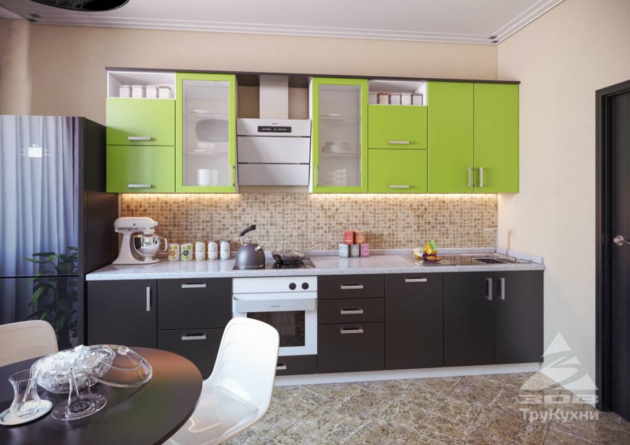Бежево зеленая кухня