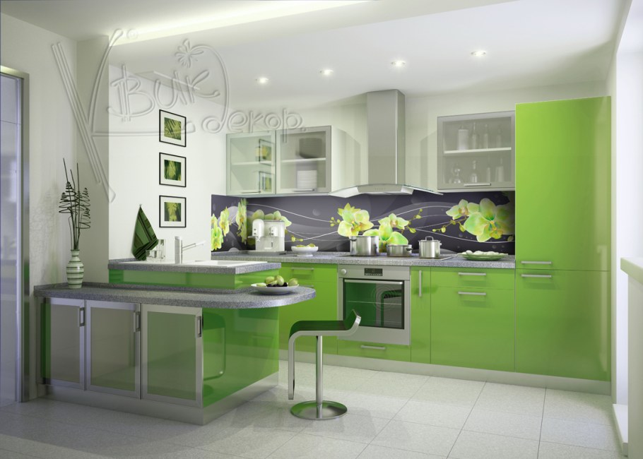 Угловая кухня олива металлик