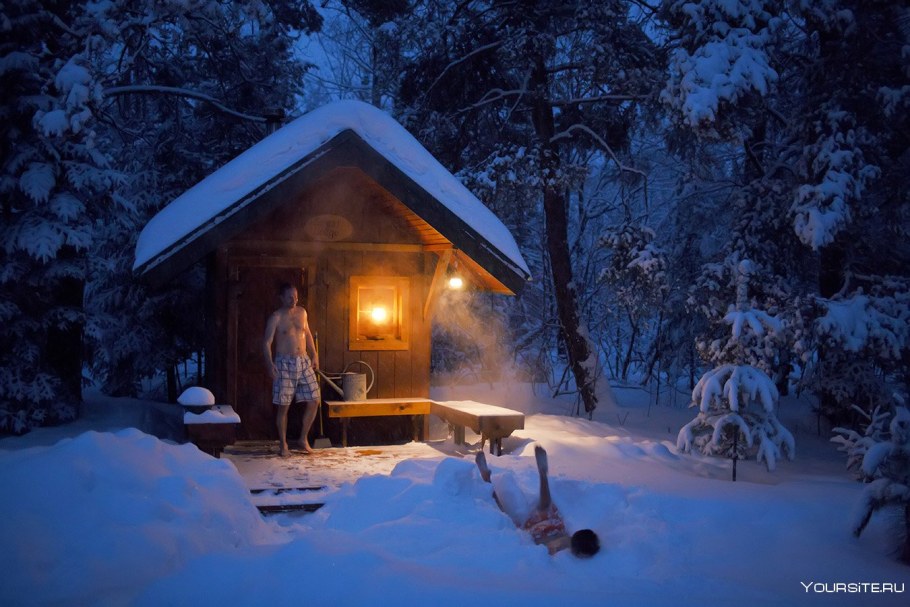 Русская баня зимой