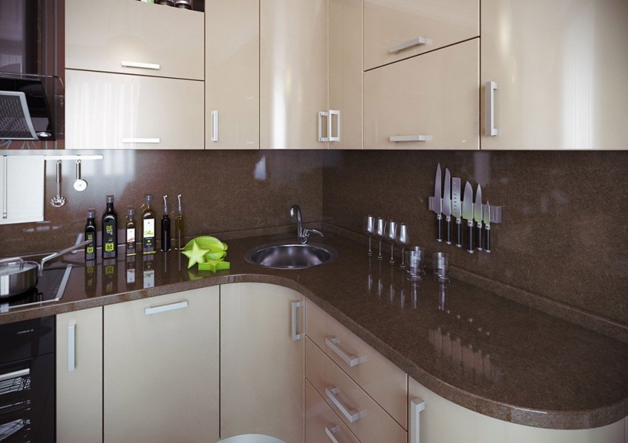 Кухня в бежевом и коричневом цвете