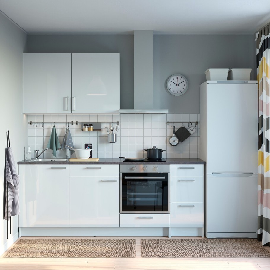 КНОКСХУЛЬТ кухня, глянцевый, белый, 220x61x220 см