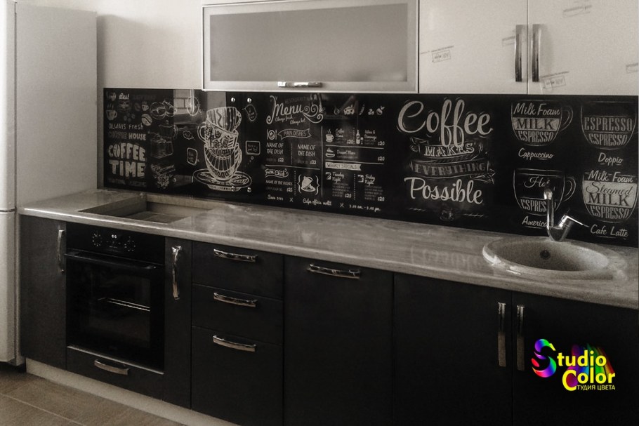 Фартук для кухни черный с надписями