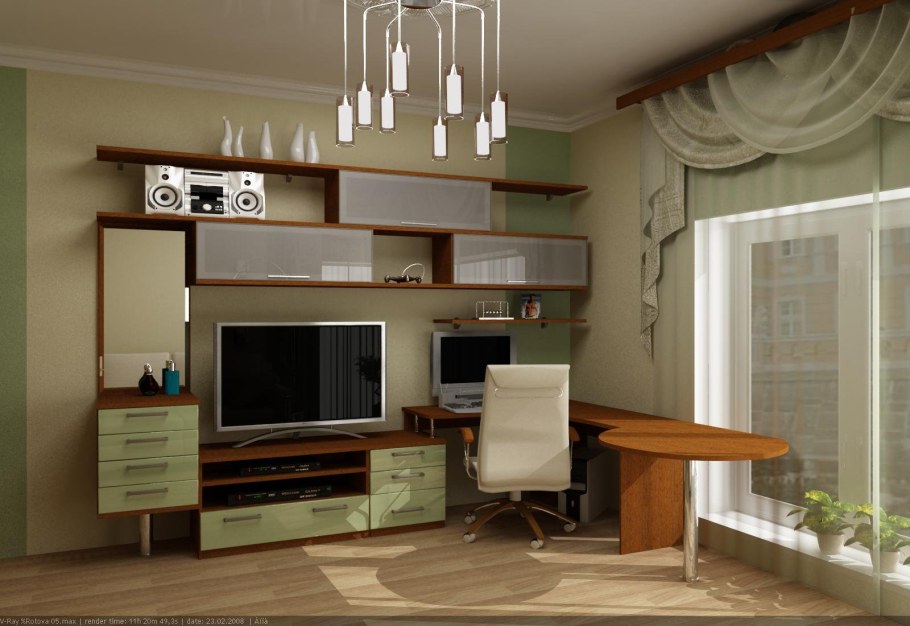 Гостиная с компьютерным столом