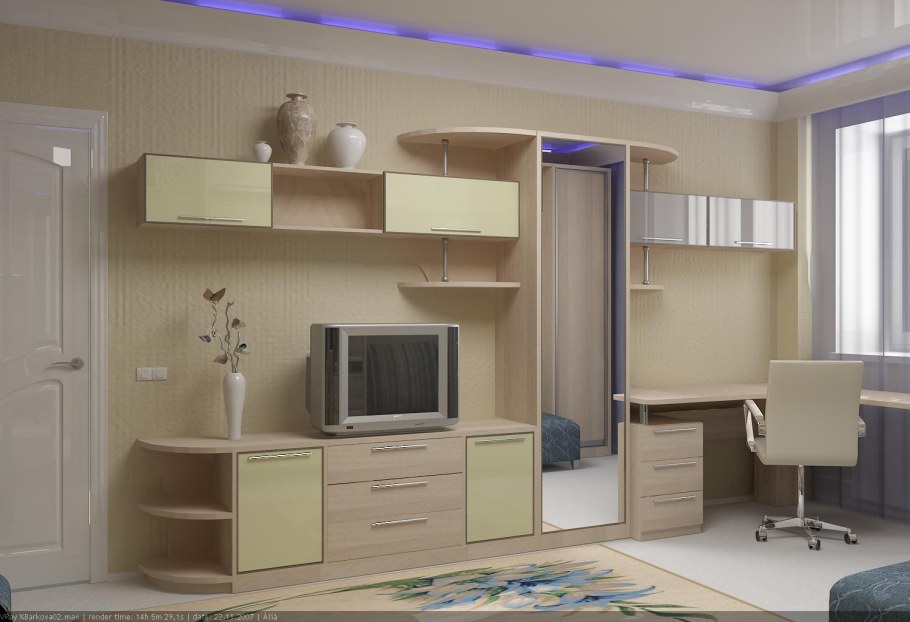 Стенка для гостиной с компьютерным столом