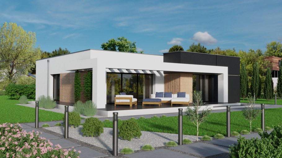 Одноэтажный дом в стиле Hi Tech