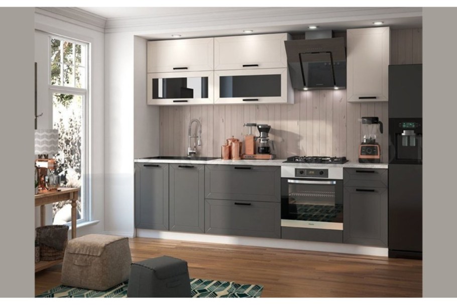 Кухонный гарнитур 1600 Монако МДФ, софт белый/софт графит