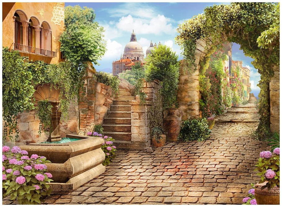 Фрески улочки Италии с кафе