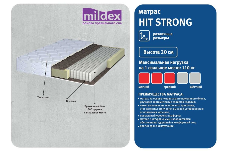 Mildex матрас Hit Medium пружинный 90x200