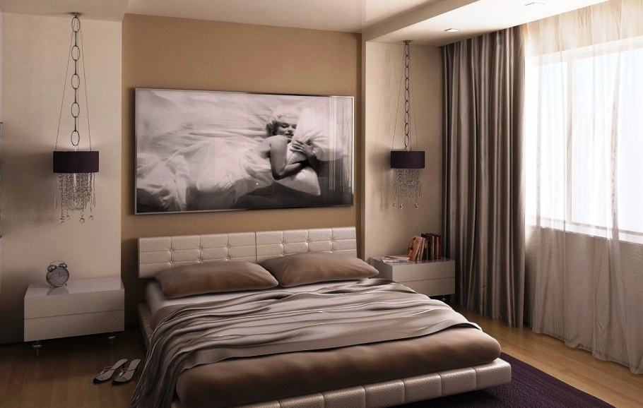 Интерьер спальни 10 кв.м бежевае