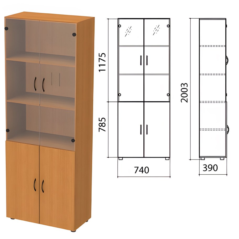 Шкаф закрытый со стеклом «монолит», 740х390х2050 мм, цвет орех Гварнери