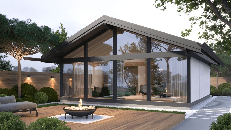 Беседка из пеноблоков с панорамными окнами