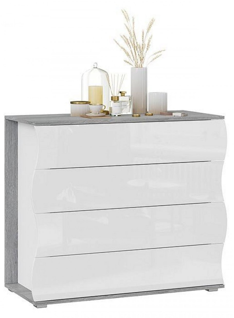 Миранда комод дуб Гамильтон/белый глянец/ТРИЯ