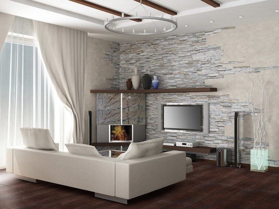 Камень в интерьере спальни