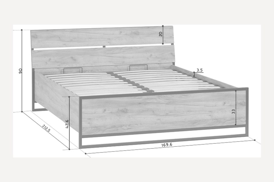Кровать Техно 160 дуб золотой