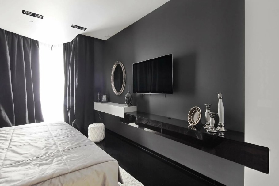 Черная стена в спальне