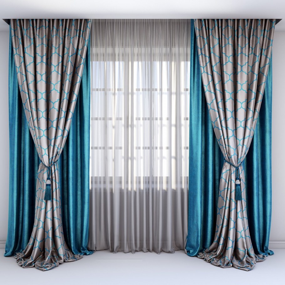 Шторы бирюза с серым