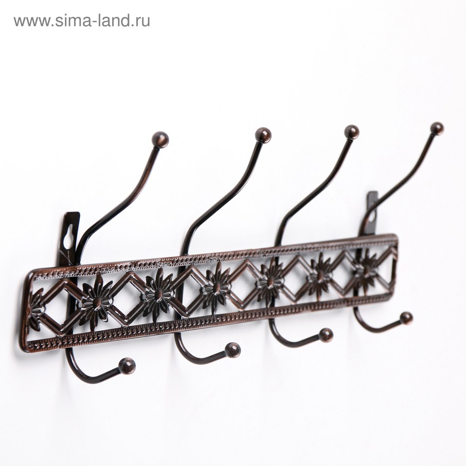 Вешалка Сима ленд 8x3x34 см 4 крючка для полотенец