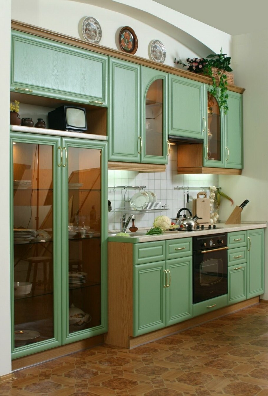 Фасады для кухни зеленого цвета